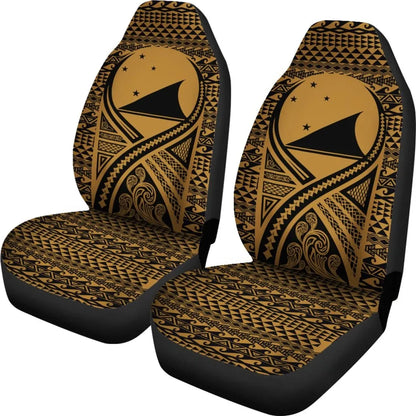 Tokelau Car Seat Cover - Tokelau Flag Polynesian Tattoo Gold