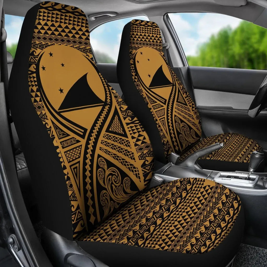 Tokelau Car Seat Cover - Tokelau Flag Polynesian Tattoo Gold