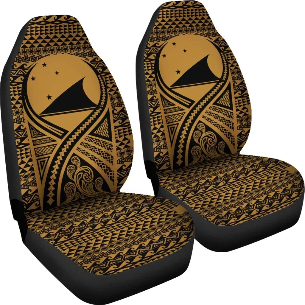 Tokelau Car Seat Cover - Tokelau Flag Polynesian Tattoo Gold