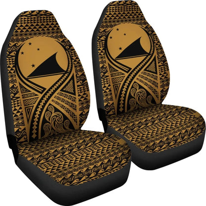 Tokelau Car Seat Cover - Tokelau Flag Polynesian Tattoo Gold