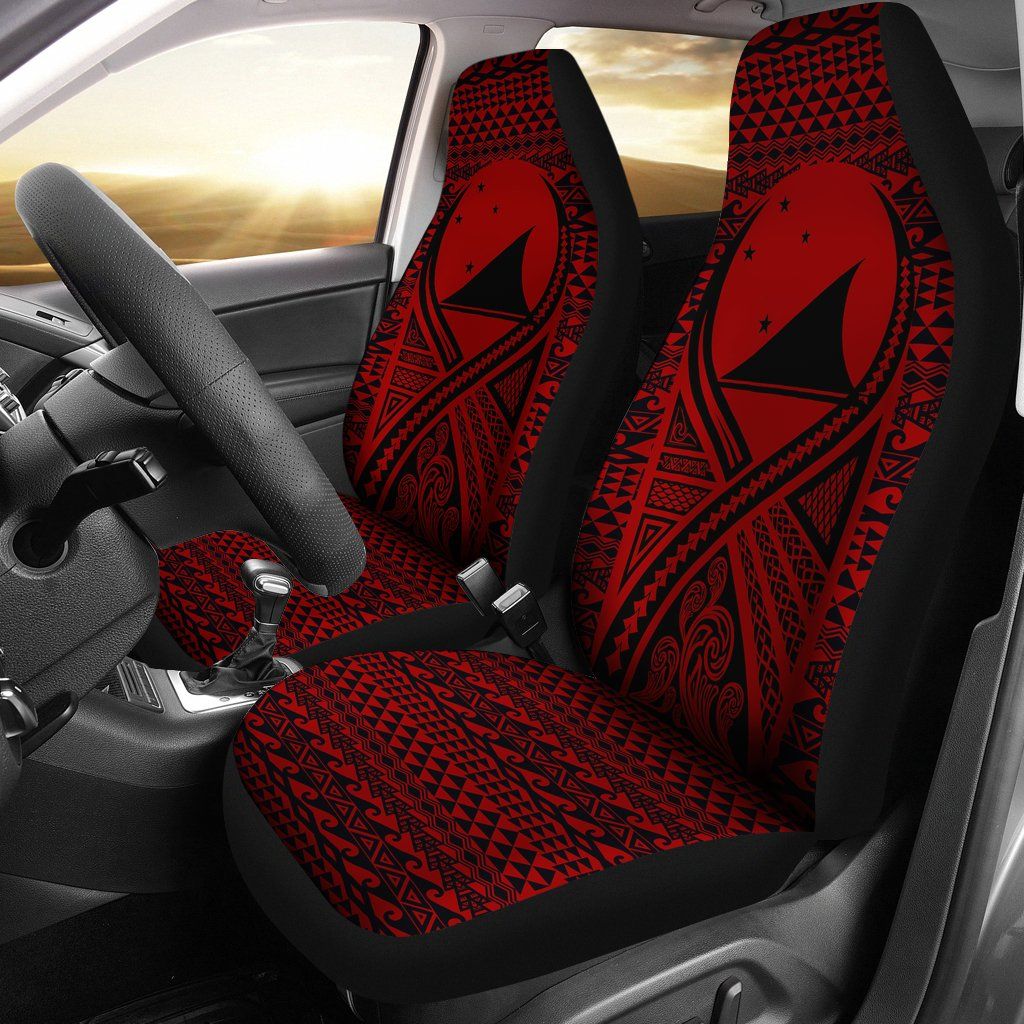 Tokelau Car Seat Cover - Tokelau Flag Polynesian Tattoo Red