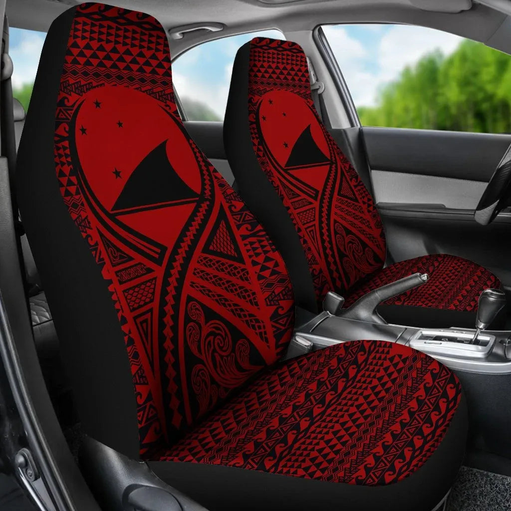 Tokelau Car Seat Cover - Tokelau Flag Polynesian Tattoo Red