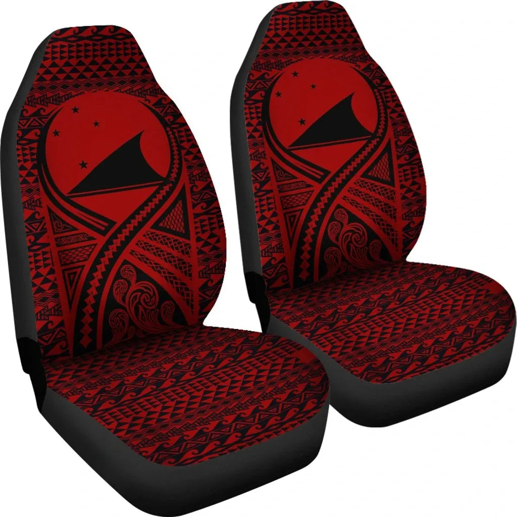 Tokelau Car Seat Cover - Tokelau Flag Polynesian Tattoo Red
