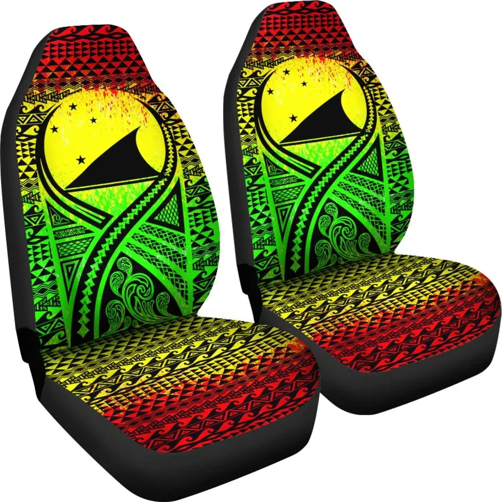 Tokelau Car Seat Cover - Tokelau Flag Polynesian Tattoo Reggae