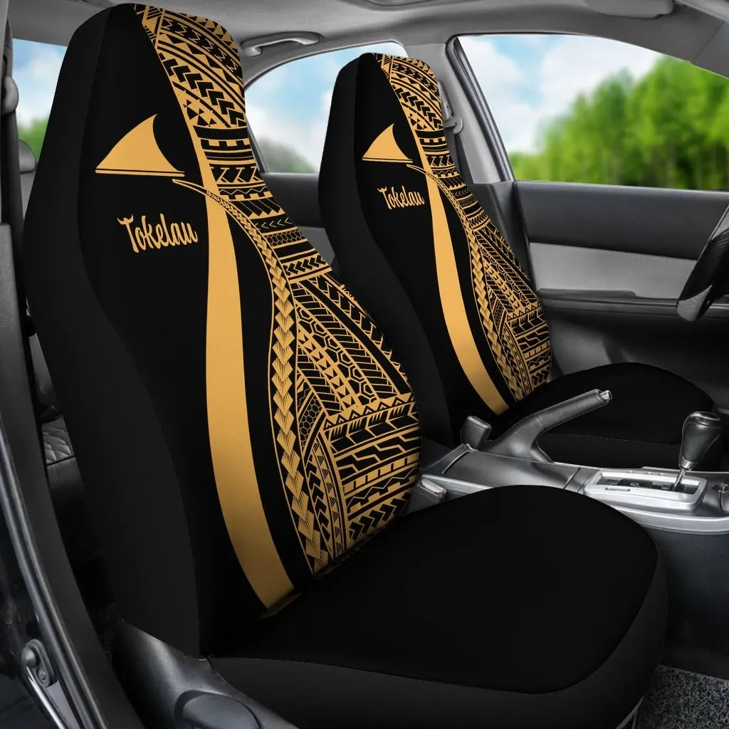 Tokelau Car Seat Covers - Gold Polynesian Tentacle Tribal Pattern