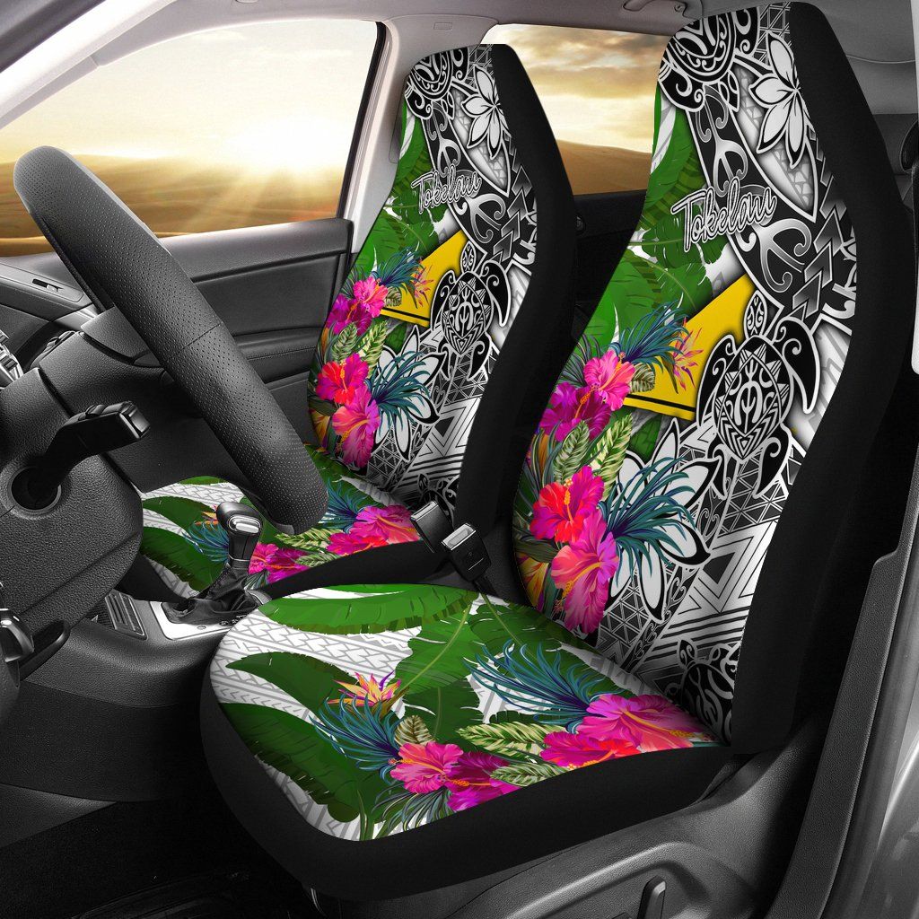 Tokelau Car Seat Covers White - Turtle Plumeria Banana Leaf