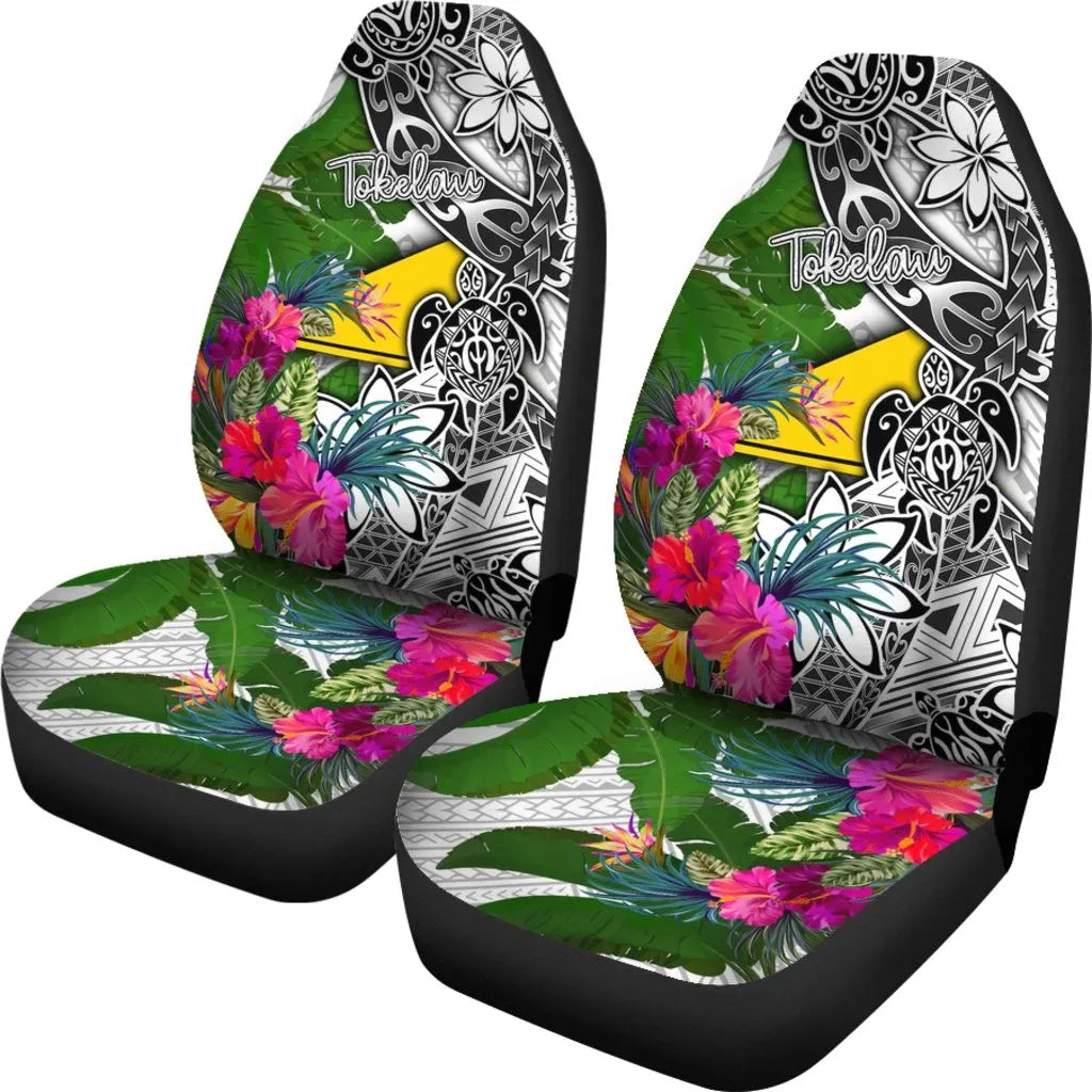 Tokelau Car Seat Covers White - Turtle Plumeria Banana Leaf
