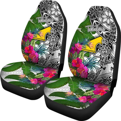 Tokelau Car Seat Covers White - Turtle Plumeria Banana Leaf