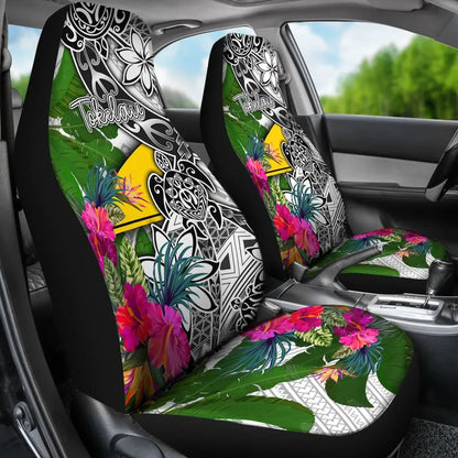Tokelau Car Seat Covers White - Turtle Plumeria Banana Leaf