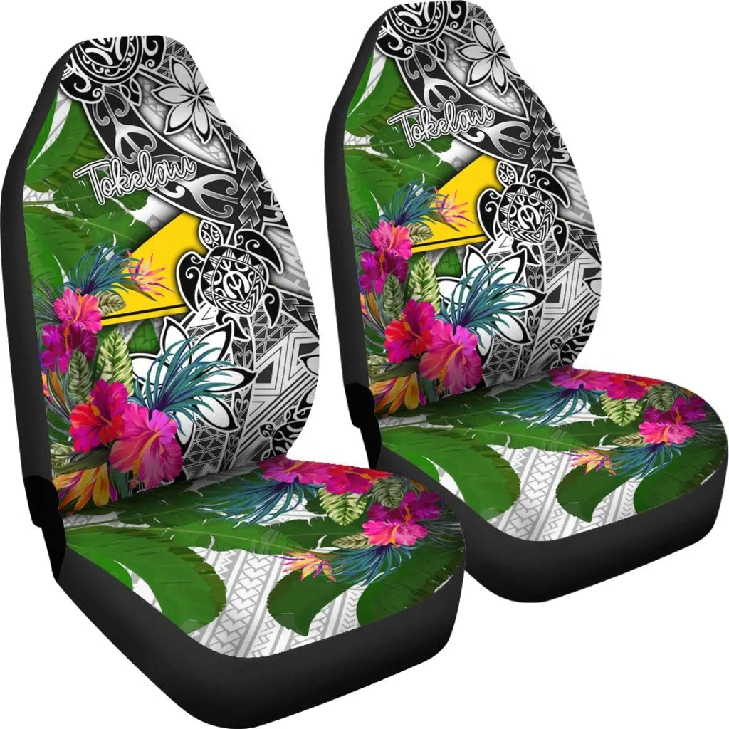 Tokelau Car Seat Covers White - Turtle Plumeria Banana Leaf
