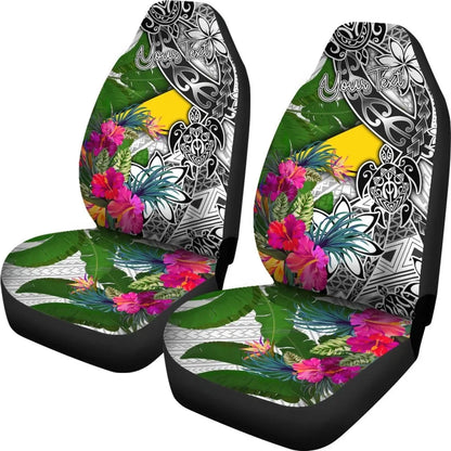 Tokelau Custom Personalised Car Seat Covers White - Turtle Plumeria Banana Leaf