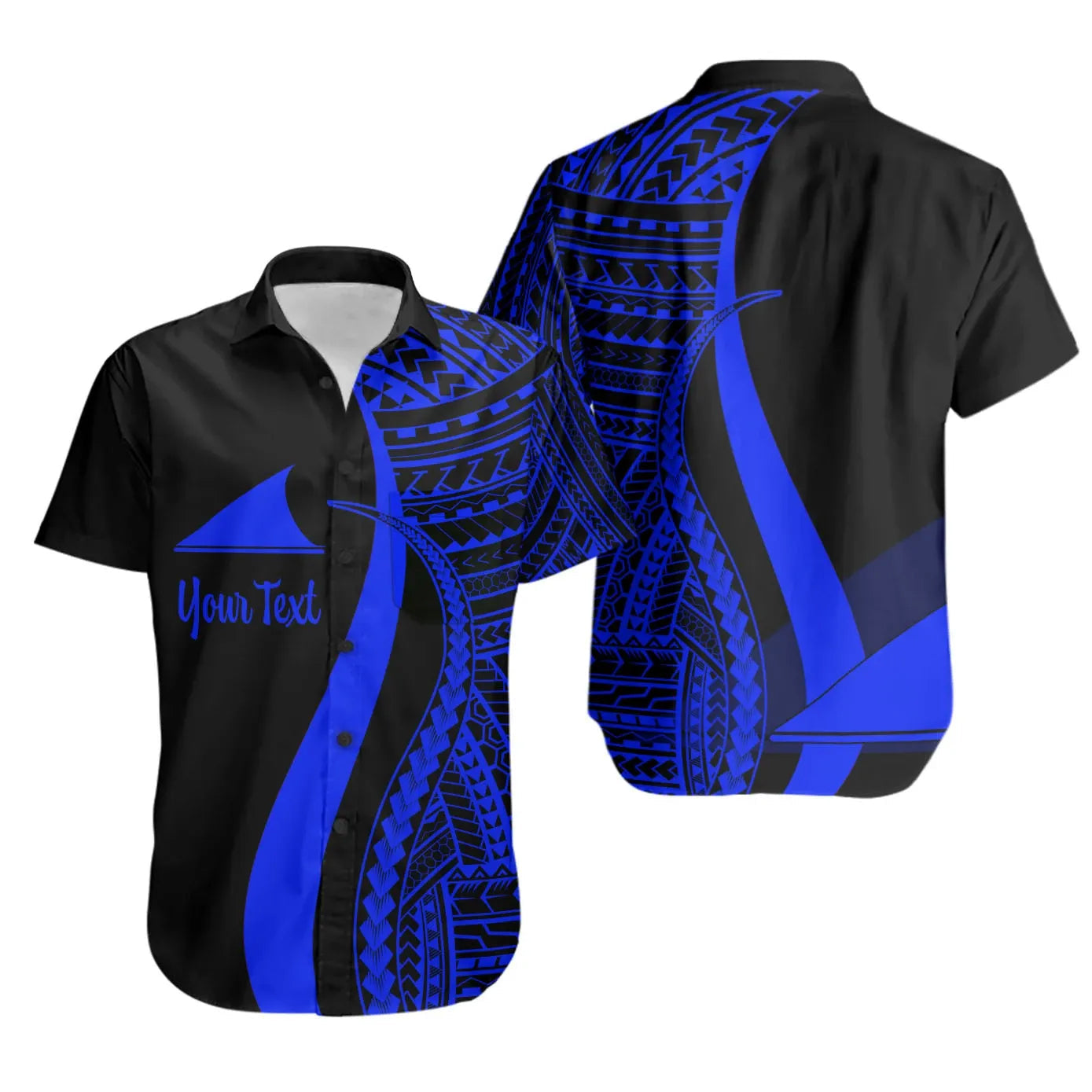 Tokelau Custom Personalised Short Sleeve Shirt - Blue Polynesian Tentacle Tribal Pattern