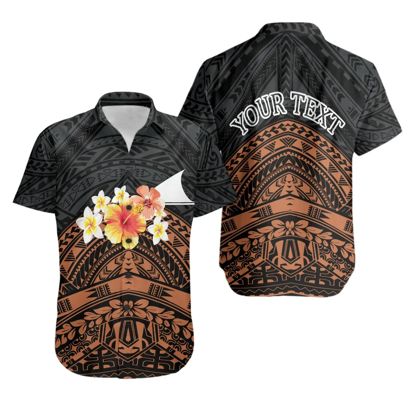 Tokelau Custom Personalised Short Sleeve Shirt - Tribal Pattern Hibiscus