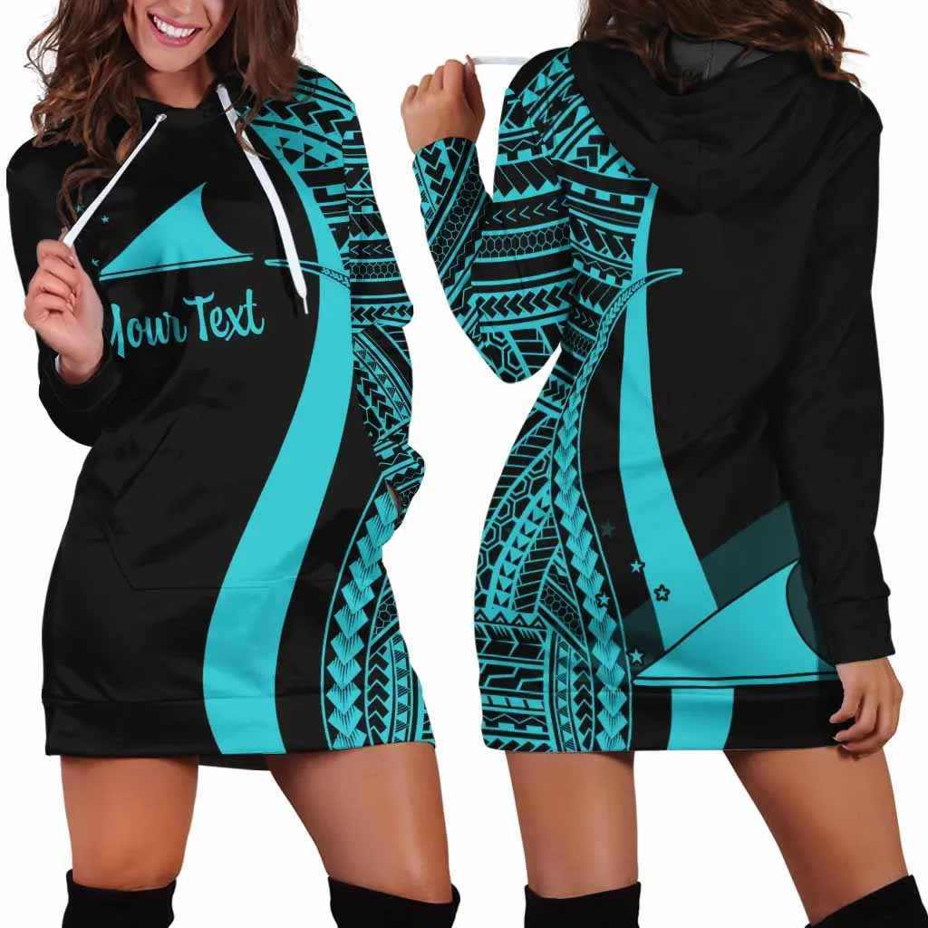 Tokelau Custom Personalised Hoodie Dress - Turquoise Polynesian Tentacle Pattern