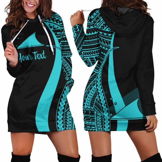 Tokelau Custom Personalised Hoodie Dress - Turquoise Polynesian Tentacle Pattern