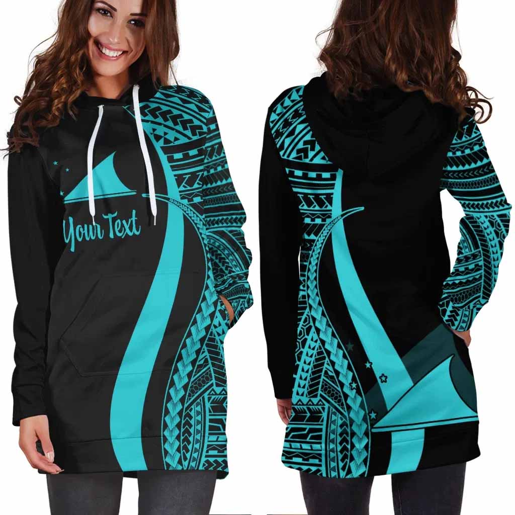 Tokelau Custom Personalised Hoodie Dress - Turquoise Polynesian Tentacle Pattern
