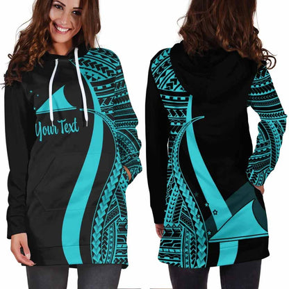 Tokelau Custom Personalised Hoodie Dress - Turquoise Polynesian Tentacle Pattern