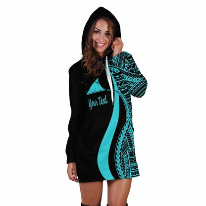 Tokelau Custom Personalised Hoodie Dress - Turquoise Polynesian Tentacle Pattern