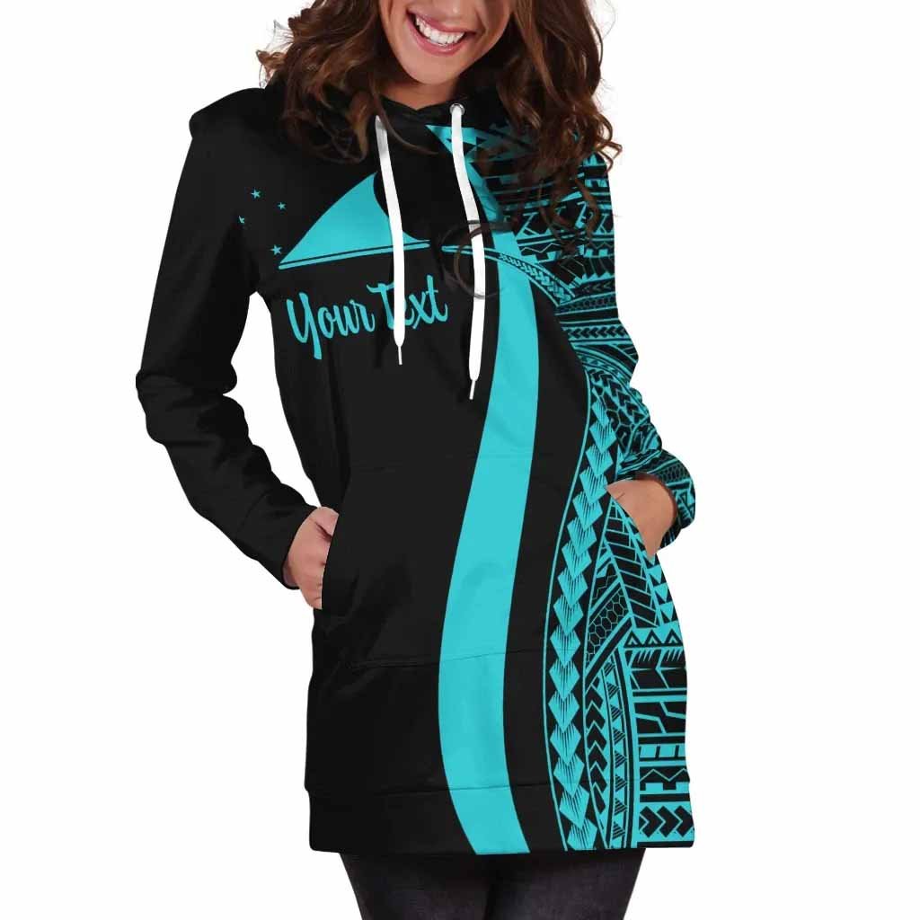 Tokelau Custom Personalised Hoodie Dress - Turquoise Polynesian Tentacle Pattern
