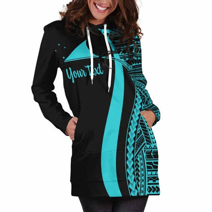 Tokelau Custom Personalised Hoodie Dress - Turquoise Polynesian Tentacle Pattern
