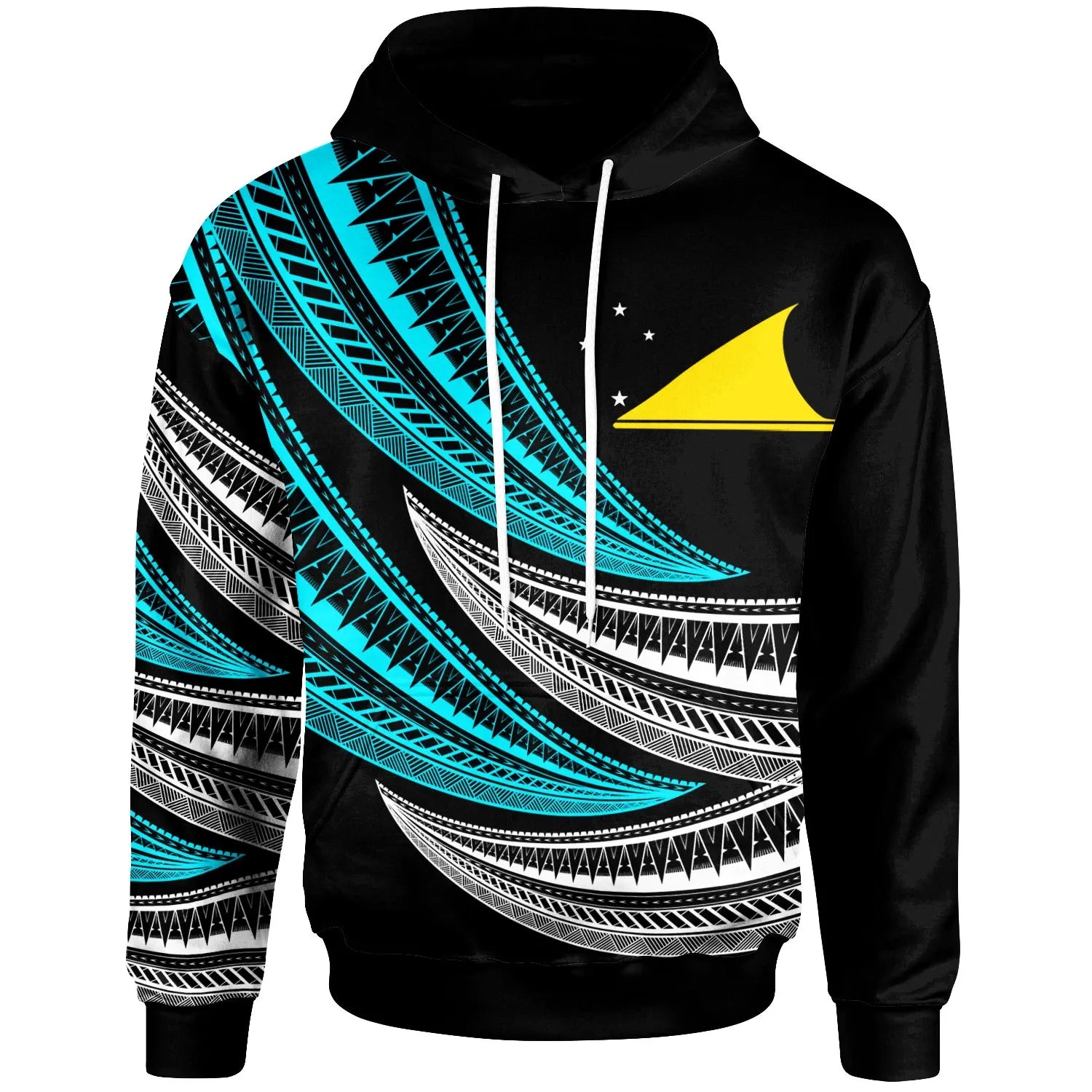 Tokelau - Custom Personalised Hoodie - Wave Pattern Alternating Blue Color