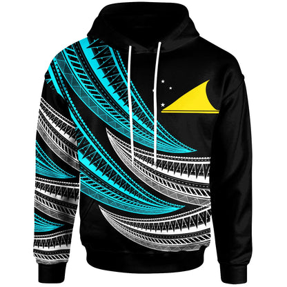 Tokelau - Custom Personalised Hoodie - Wave Pattern Alternating Blue Color