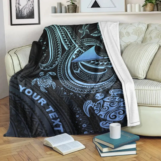 Tokelau Custom Personalised Premium Blanket- Blue Turtle