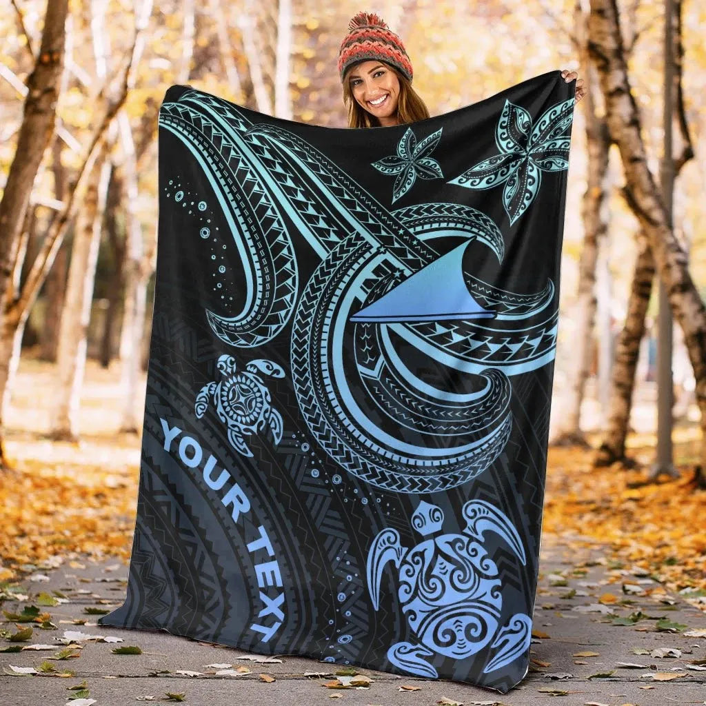 Tokelau Custom Personalised Premium Blanket- Blue Turtle