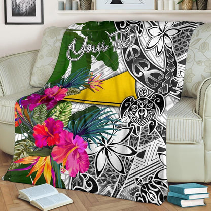 Tokelau Custom Personalised Premium Blanket White - Turtle Plumeria Banana Leaf