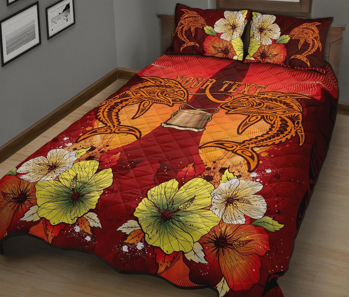 Tokelau Custom Personalised Quilt Bed Sets - Tribal Tuna Fish