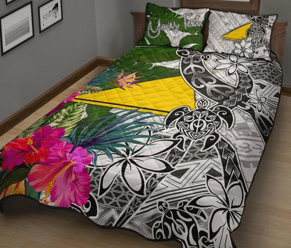 Tokelau Custom Personalised Quilt Bed Set White - Turtle Plumeria Banana Leaf