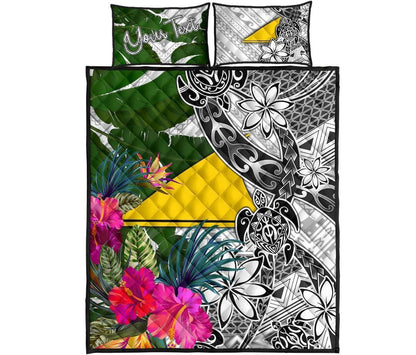 Tokelau Custom Personalised Quilt Bed Set White - Turtle Plumeria Banana Leaf