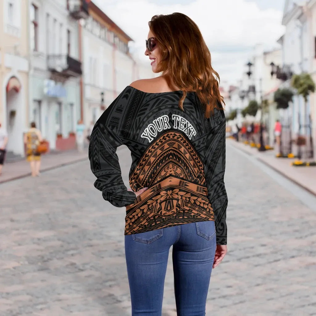 Tokelau Custom Personalised Women Off Shoulder Sweaters - Tribal Pattern Hibiscus