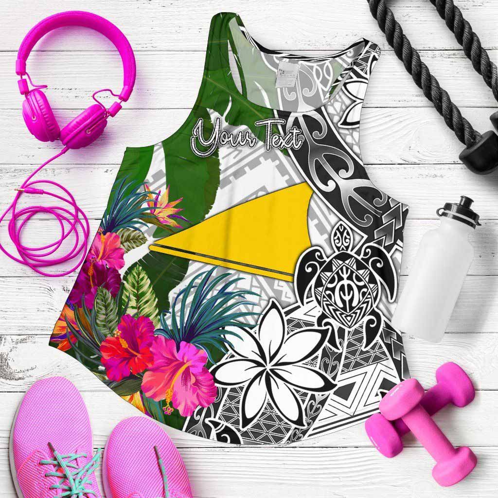 Tokelau Custom Personalised Women Racerback Tank White - Turtle Plumeria Banana Leaf