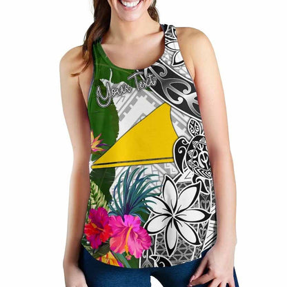 Tokelau Custom Personalised Women Racerback Tank White - Turtle Plumeria Banana Leaf