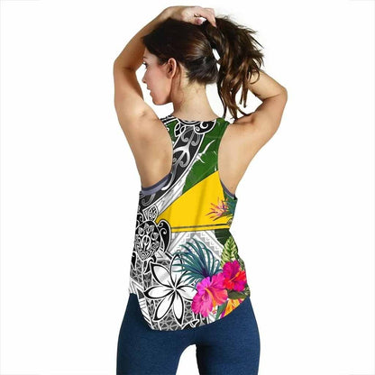Tokelau Custom Personalised Women Racerback Tank White - Turtle Plumeria Banana Leaf
