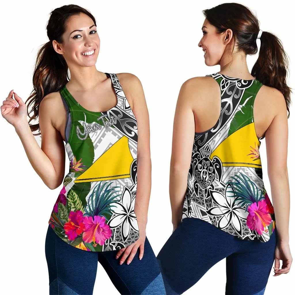 Tokelau Custom Personalised Women Racerback Tank White - Turtle Plumeria Banana Leaf