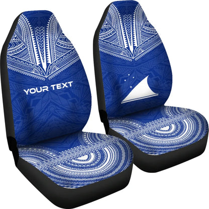 Tokelau Custom Personalised Car Seat Cover - Tokelau Flag Polynesian Chief Tattoo Blue Version