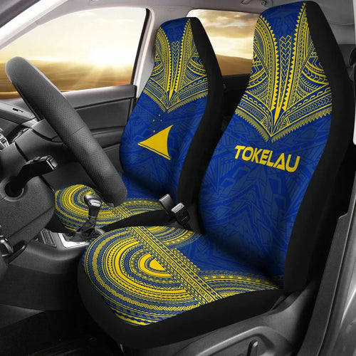 Tokelau Car Seat Cover - Tokelau Flag Polynesian Chief Tattoo Blue Version