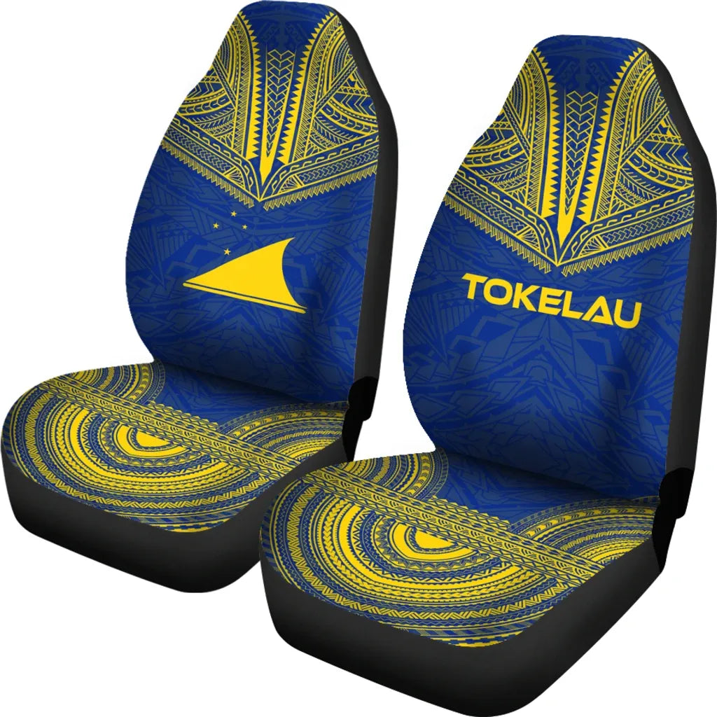 Tokelau Car Seat Cover - Tokelau Flag Polynesian Chief Tattoo Blue Version