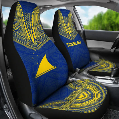 Tokelau Car Seat Cover - Tokelau Flag Polynesian Chief Tattoo Blue Version