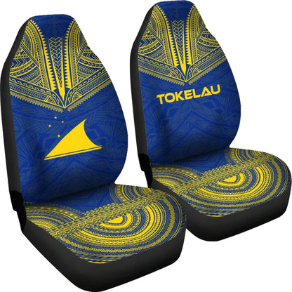 Tokelau Car Seat Cover - Tokelau Flag Polynesian Chief Tattoo Blue Version