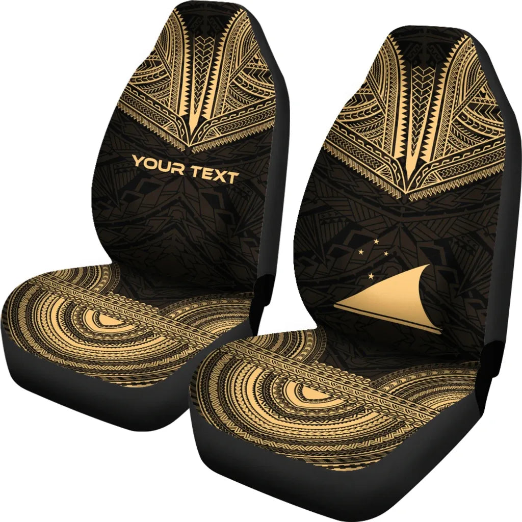 Tokelau Custom Personalised Car Seat Cover - Tokelau Flag Polynesian Chief Tattoo Gold Version