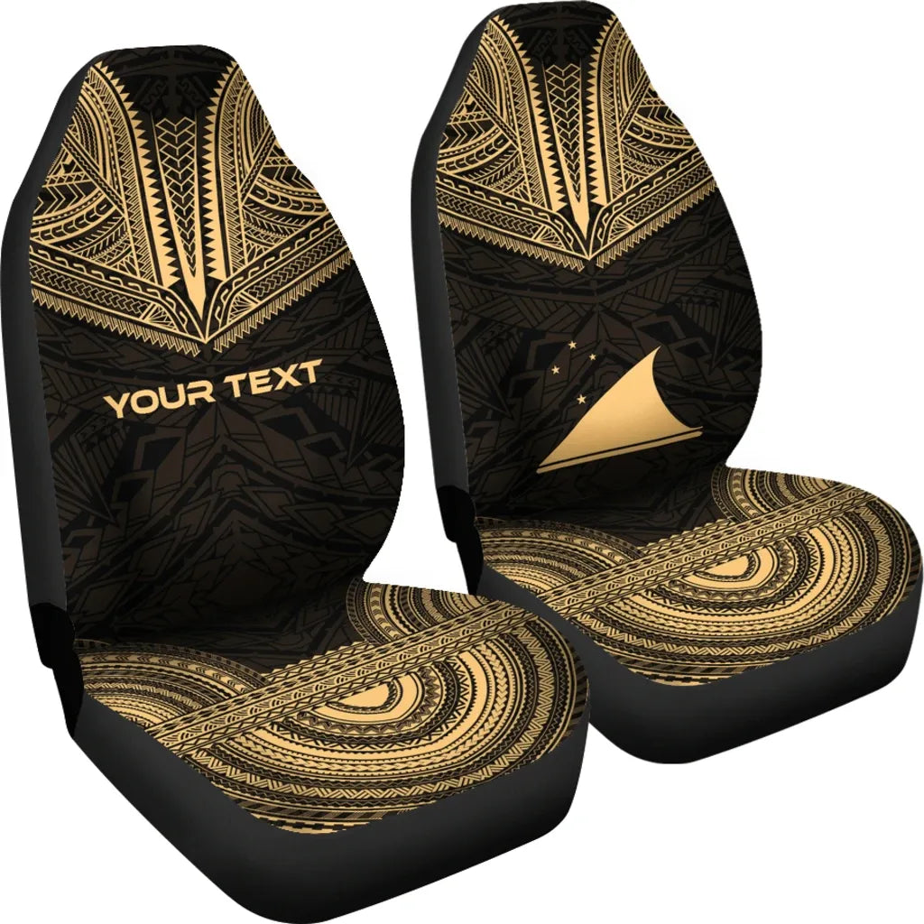 Tokelau Custom Personalised Car Seat Cover - Tokelau Flag Polynesian Chief Tattoo Gold Version