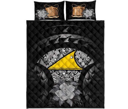 Tokelau Polynesian Quilt Bed Set Hibiscus Gray
