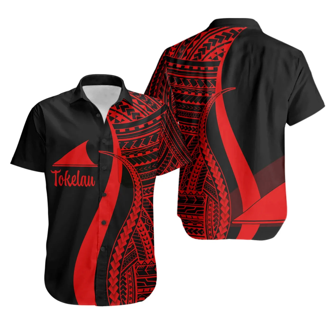 Tokelau Short Sleeve Shirt - Red Polynesian Tentacle Tribal Pattern