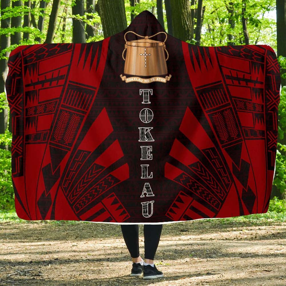 Tokelau Hooded Blanket - Polynesian Tattoo Red