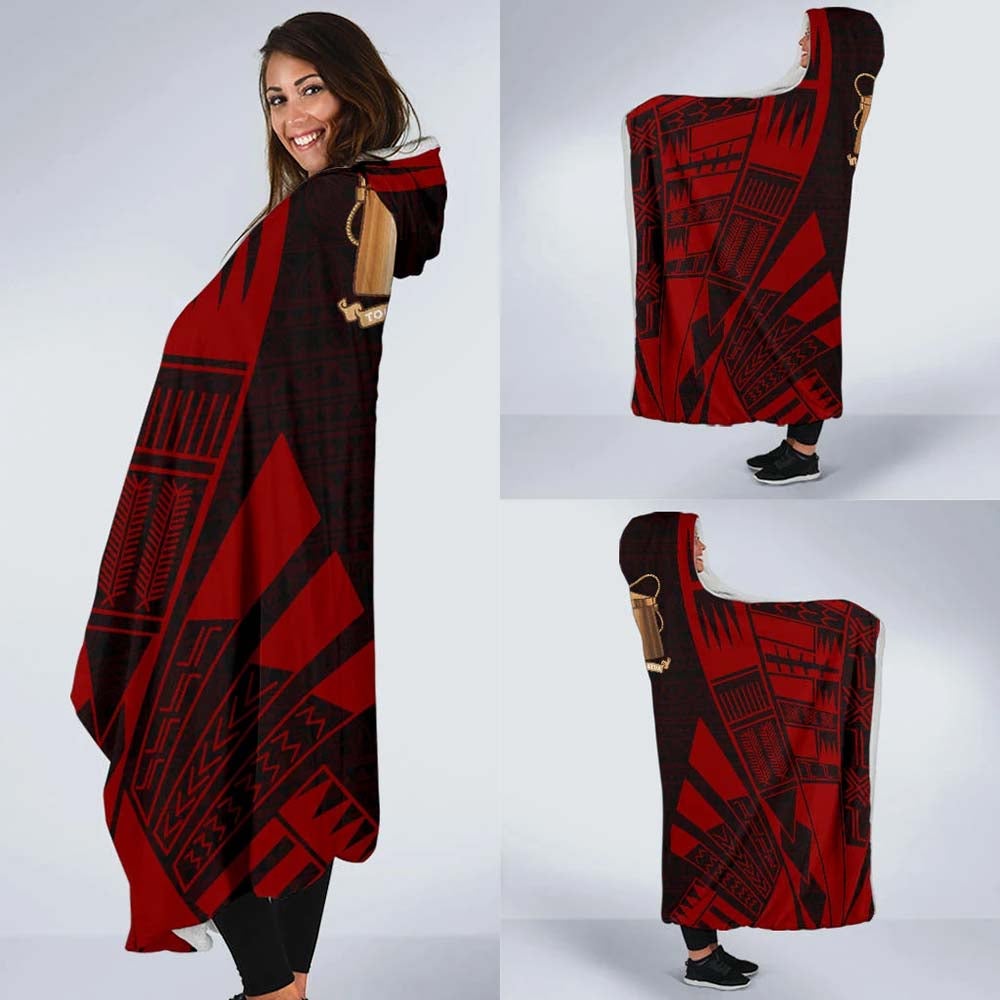 Tokelau Hooded Blanket - Polynesian Tattoo Red