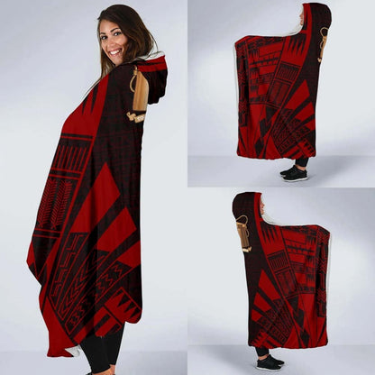 Tokelau Hooded Blanket - Polynesian Tattoo Red