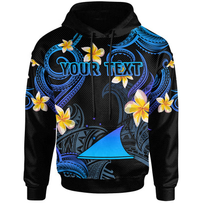 Tokelau Hoodie - Custom Personalised Polynesian Waves with Plumeria Flowers (Blue)